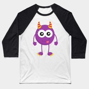 Cute Monster, Purple Monster, Funny Monster, Horns Baseball T-Shirt